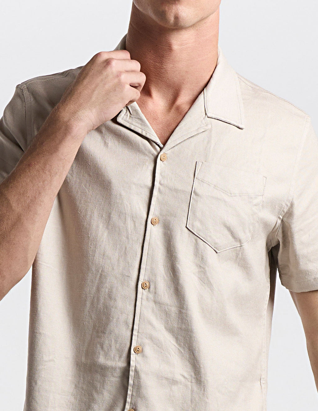 Tech Linen Camp Collar - Beige