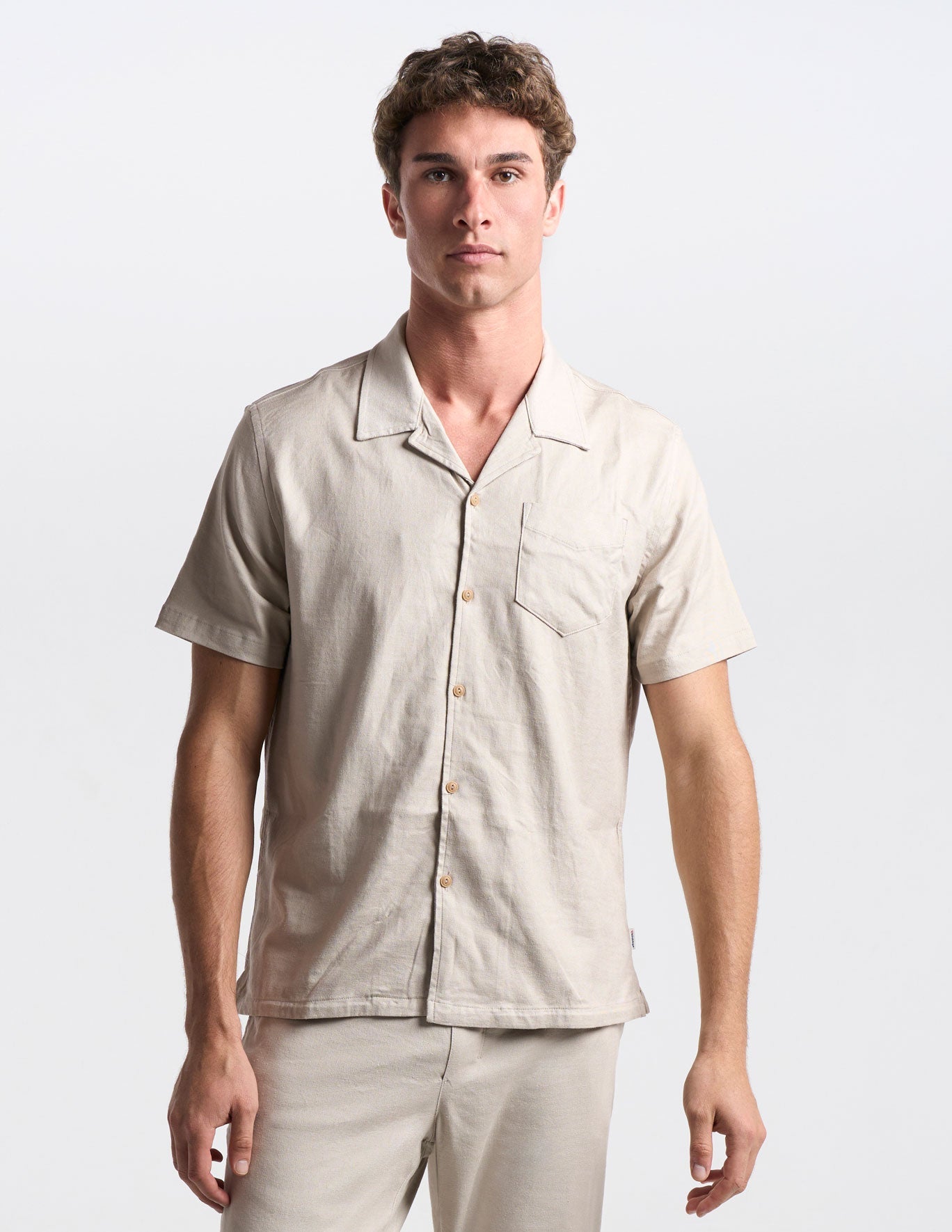 Tech Linen Camp Collar - Beige