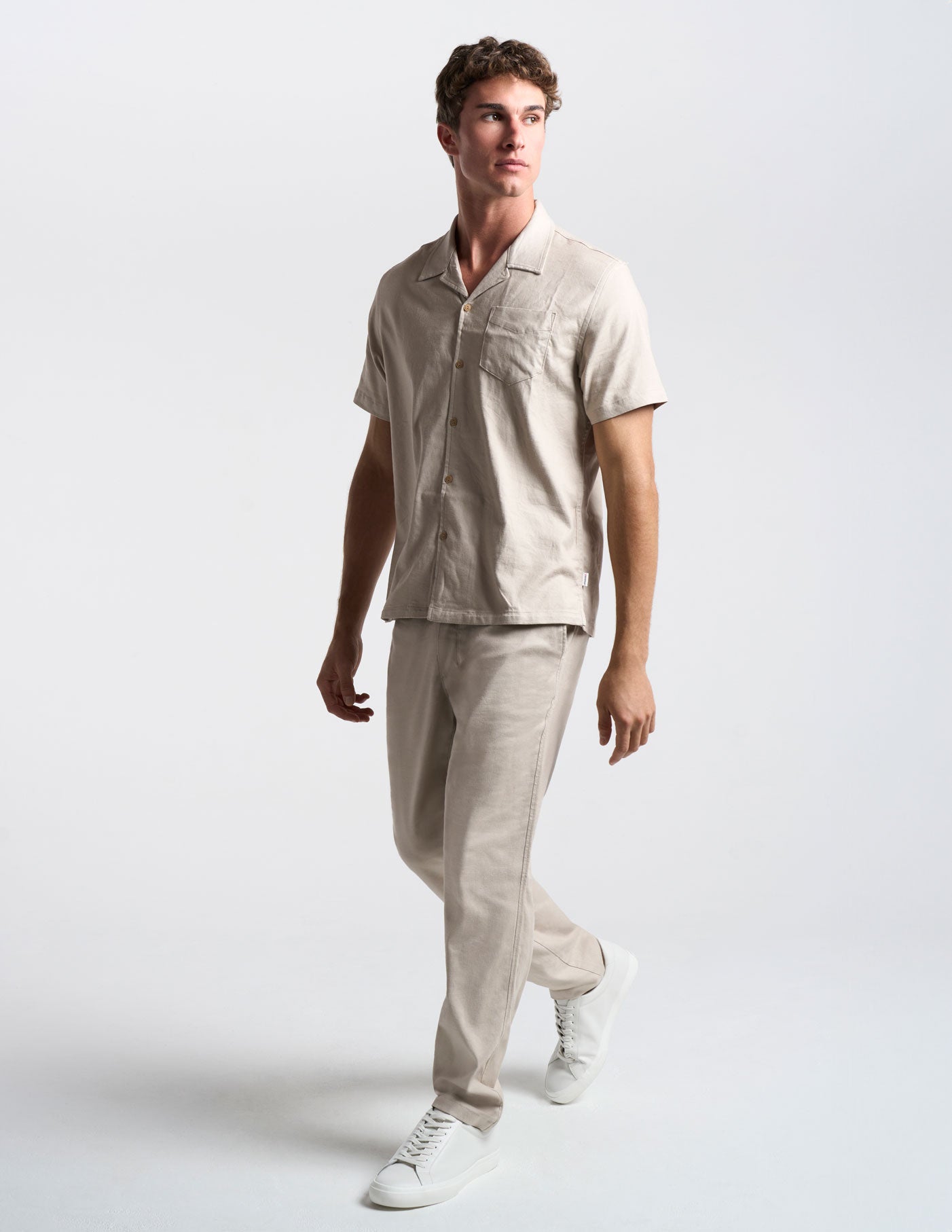 Tech Linen Camp Collar - Beige