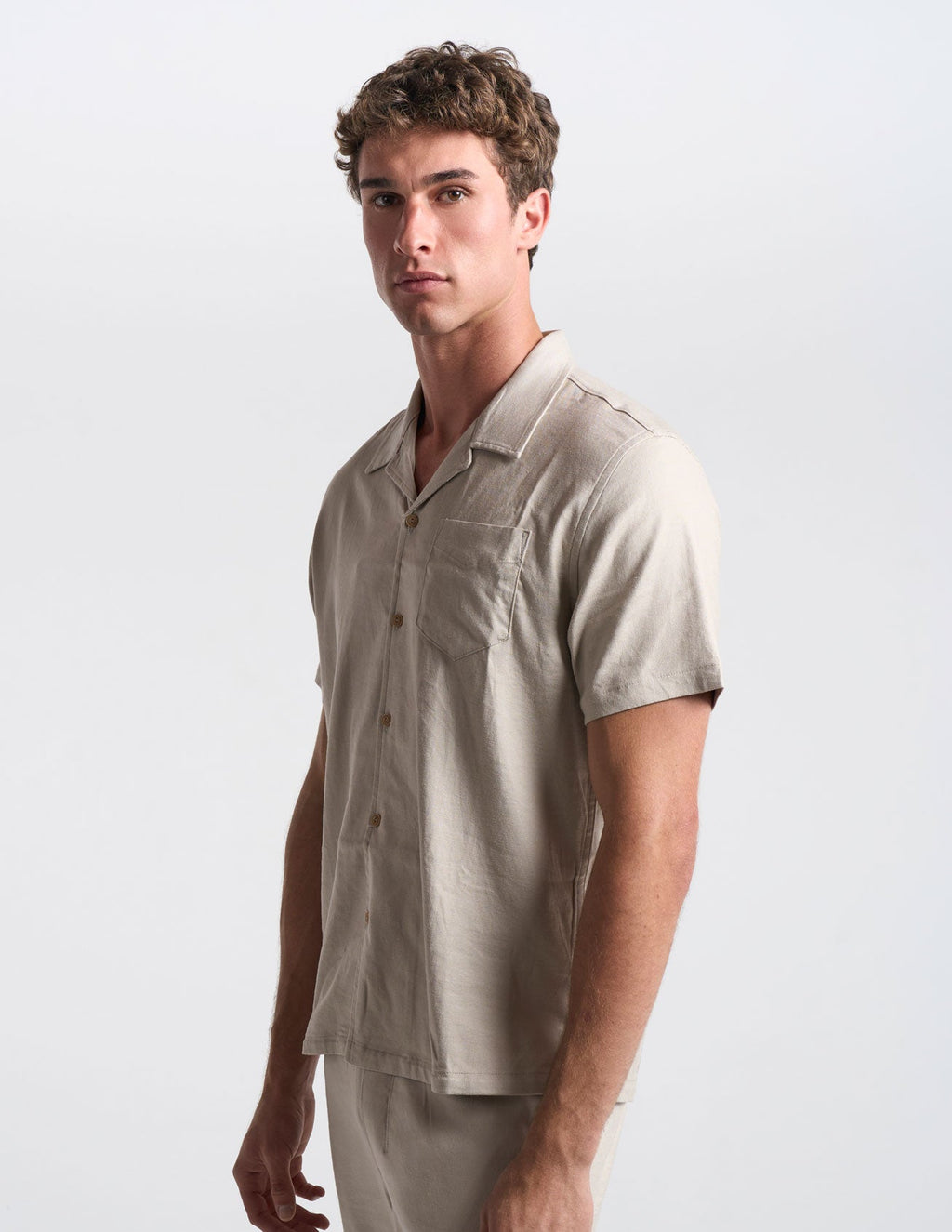 Tech Linen Camp Collar - Beige