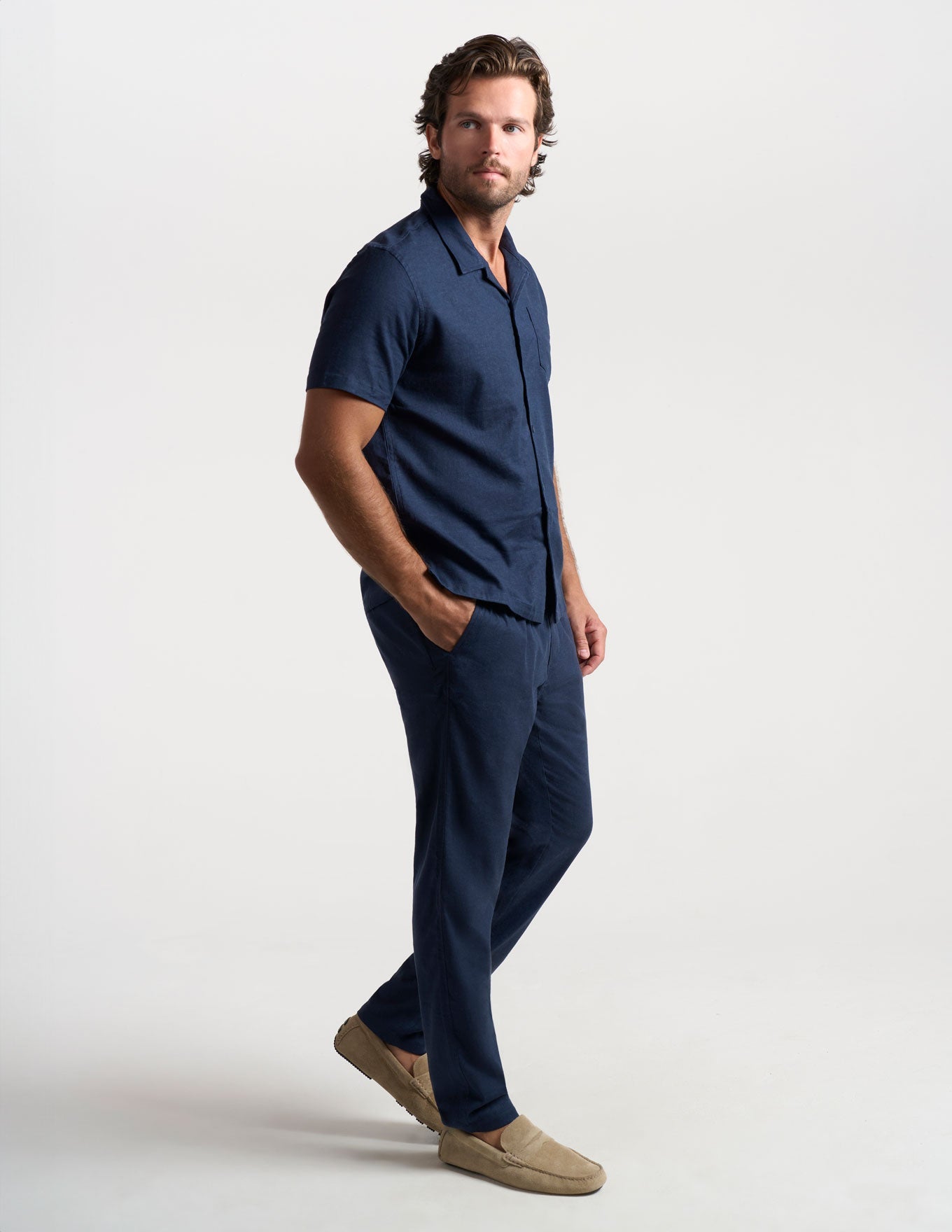 Tech Linen Camp Collar - Navy