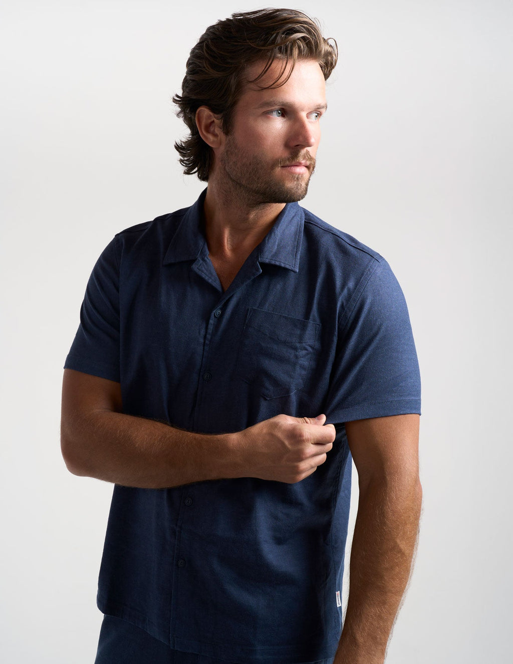 Tech Linen Camp Collar - Navy