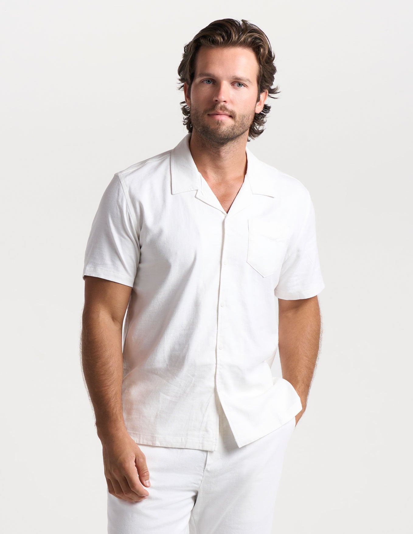 Tech Linen Camp Collar - White