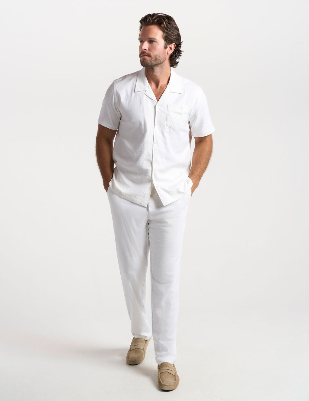 Tech Linen Camp Collar - White