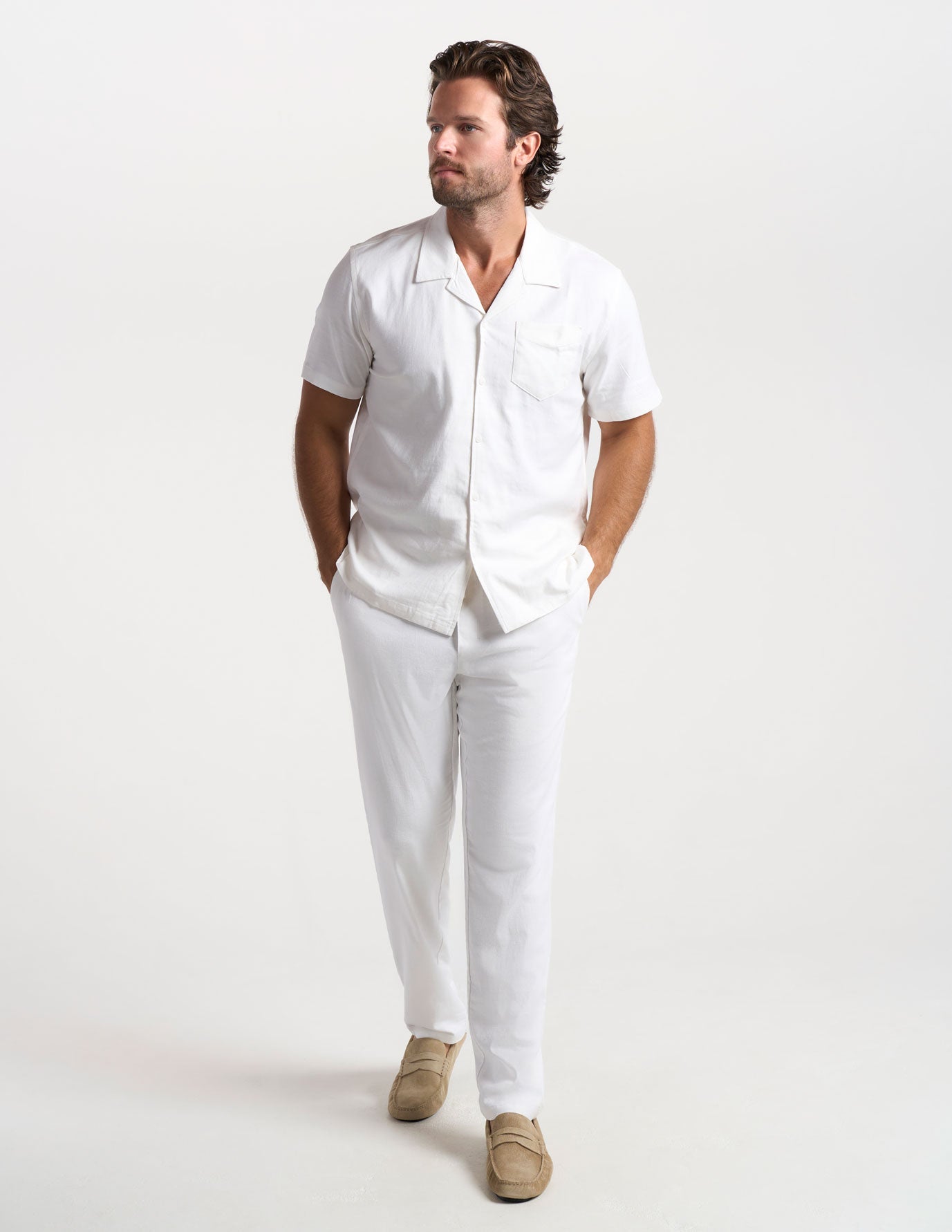 Tech Linen Camp Collar - White