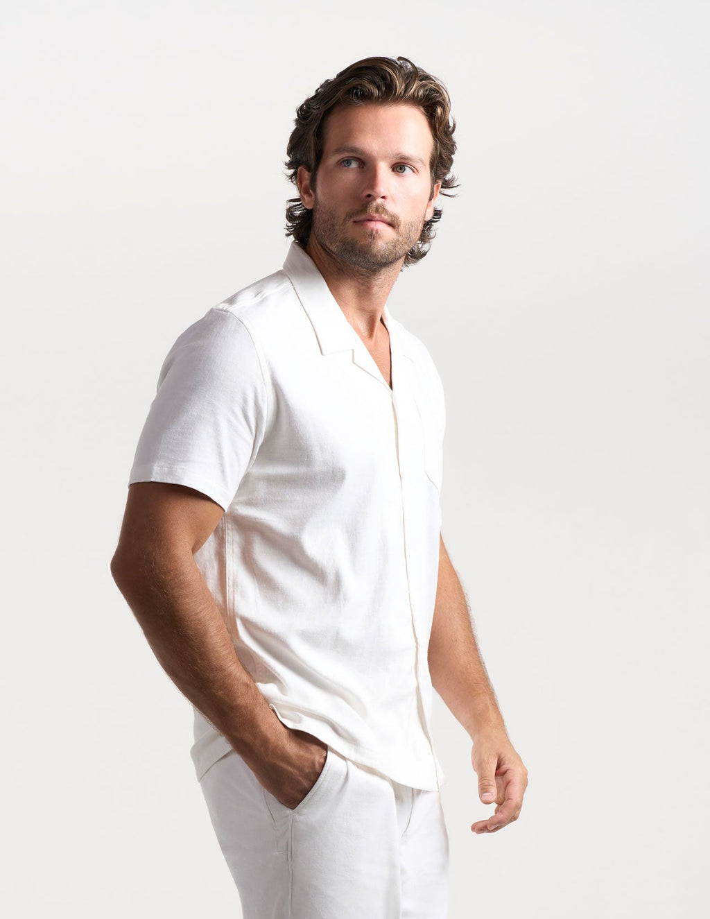 Tech Linen Camp Collar - White