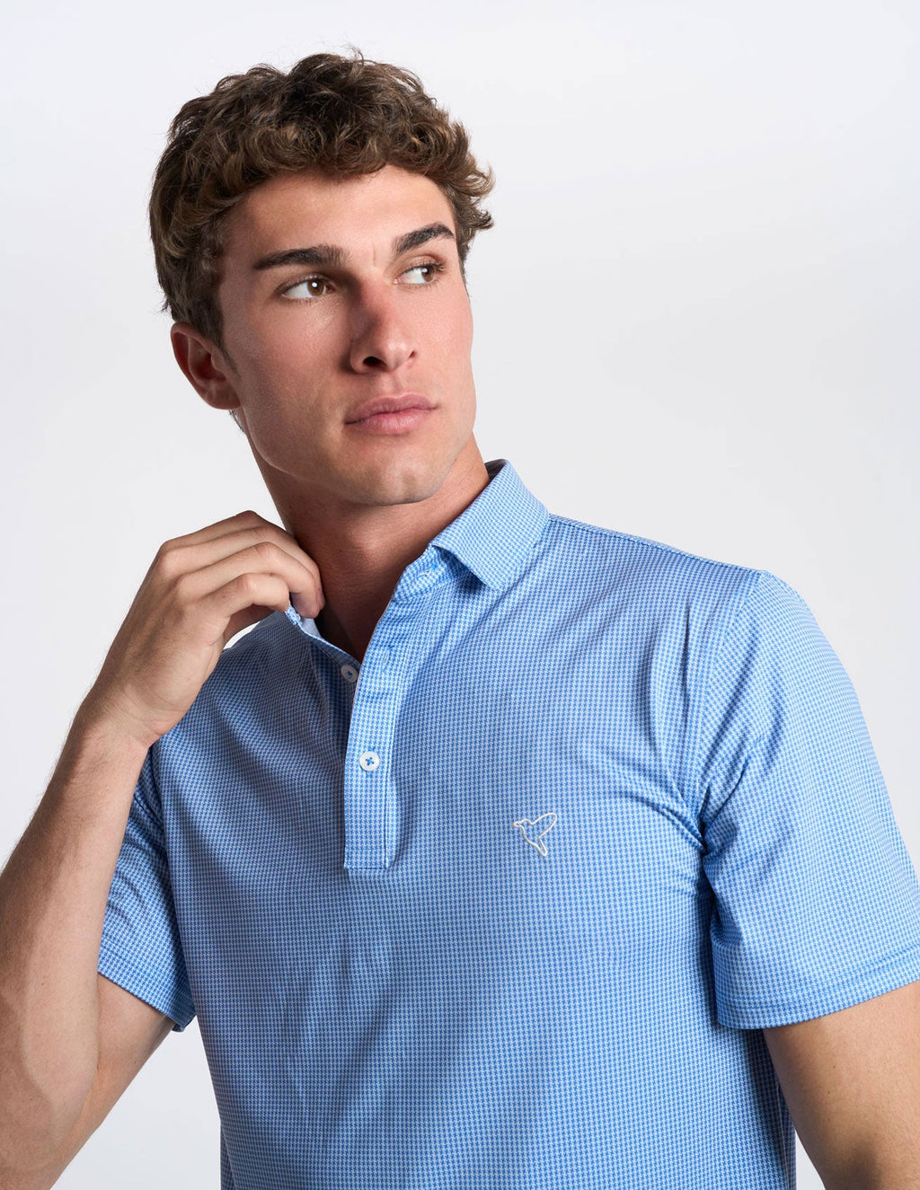 NoFlop Golf Polo - Blue Houndstooth