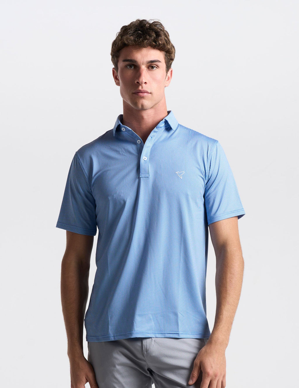 NoFlop Golf Polo - Blue Houndstooth