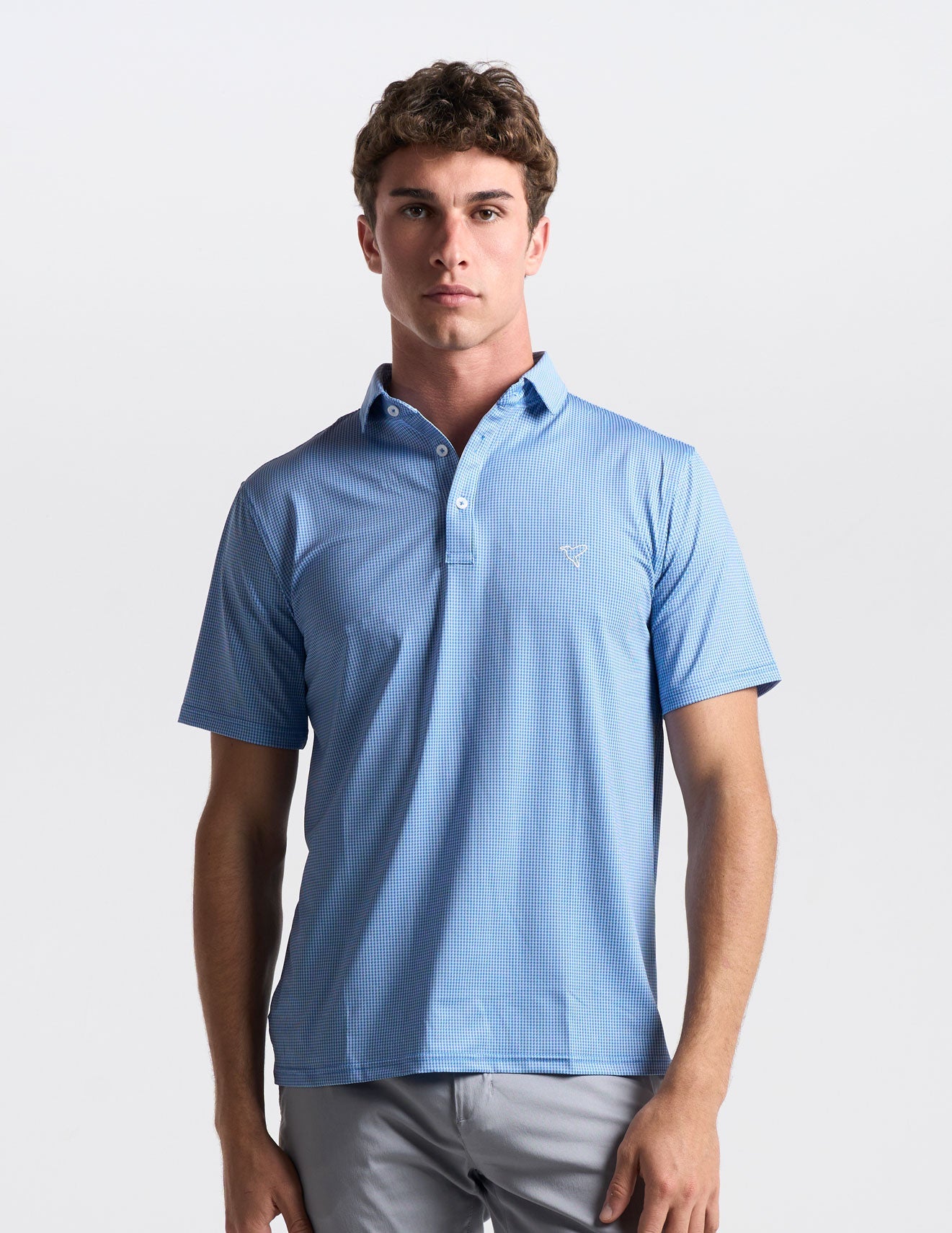 NoFlop Golf Polo - Blue Houndstooth