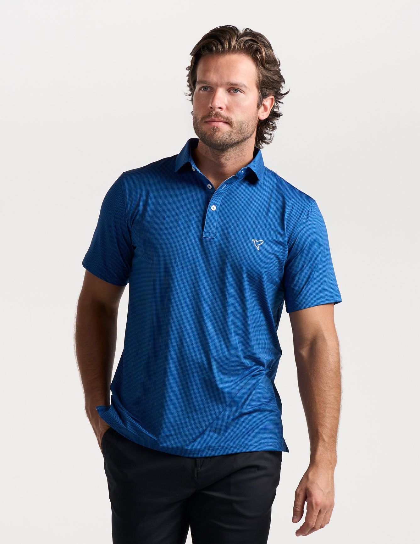 NoFlop Golf Polo - Navy Houndstooth