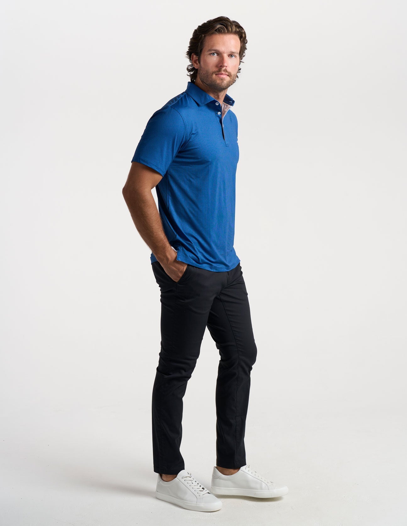 NoFlop Golf Polo - Navy Houndstooth