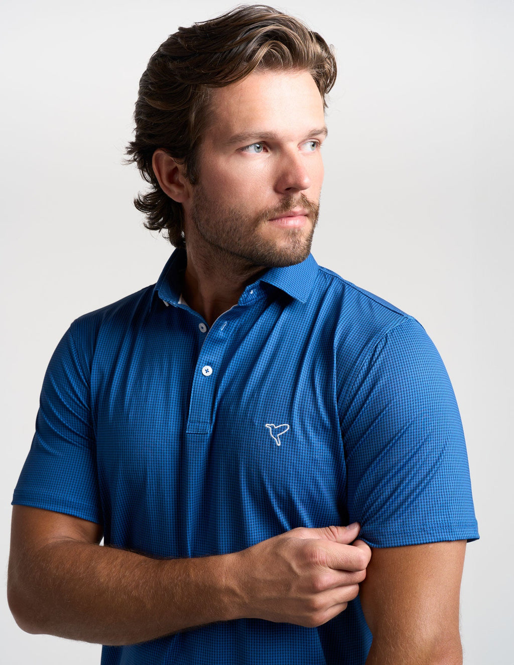 NoFlop Golf Polo - Navy Houndstooth