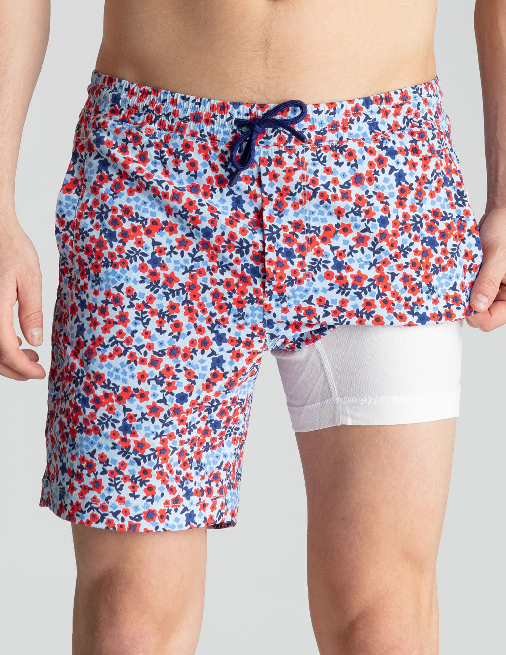 Swim Shorts - Blue &amp; Red Flower