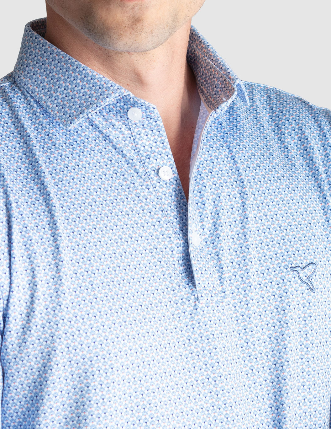 NoFlop Golf Polo - Blue &amp; White Fans