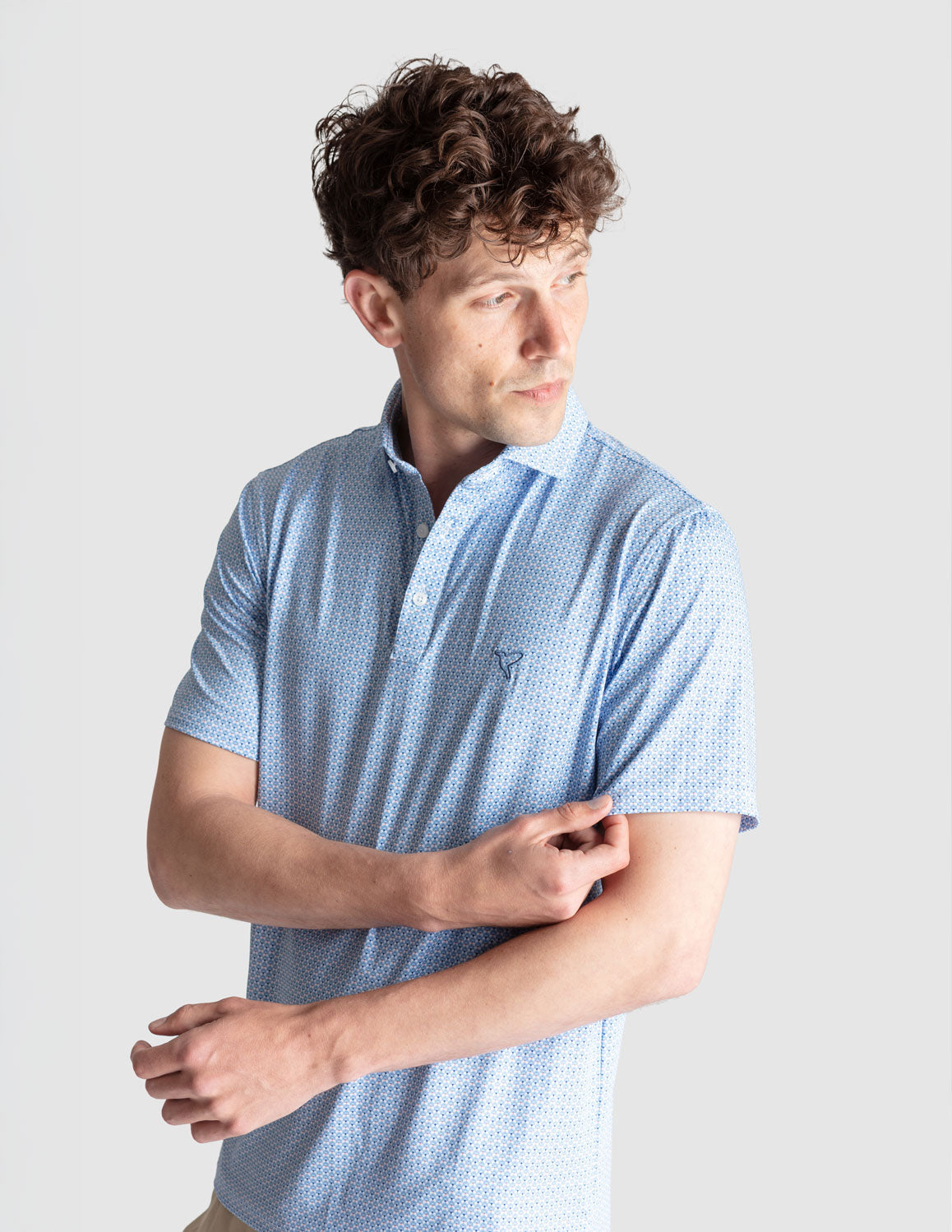 NoFlop Golf Polo - Blue &amp; White Fans